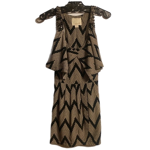 Stylish Sleeveless Mini Dress Small Embellished Neck 
Peplum Design Side Pockets - Picture 4 of 12